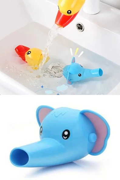 NACTUMU 2 Adet Çocuklar Için Eğitici Ve Güvenli Musluk Uzatıcı Genişletici Başlık Ördek ve Fil Figürlü - Resim 5