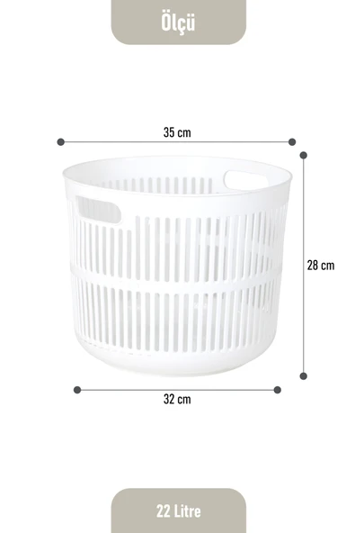 İronika Solara İkili Dekoratif Kirli Çamaşır Sepeti Seti Oyuncak Sepeti 60 - 22 Litre Beyaz - 5