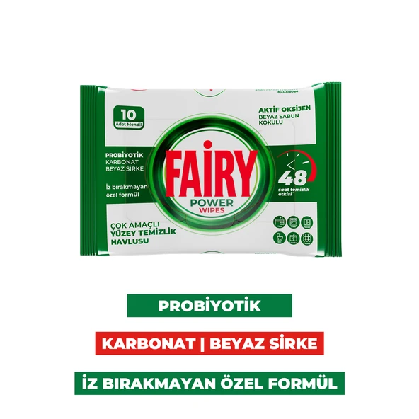 Fairy Yüzey Temizleme Mendili Beyaz Sabun 10 Yaprak 6 Adet | Beyaz Sirke Karbonat - Resim 2