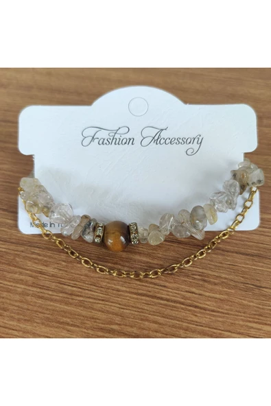 Kaplan Gözü ve Kristal Kuvars Doğal Taş Bileklik - 6817 ürün görseli