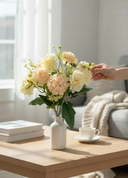 Yapay Çiçek Kartopu Krizantem Yavruağzı 5Dallı 10toplu Demet 30cm - Resim 5