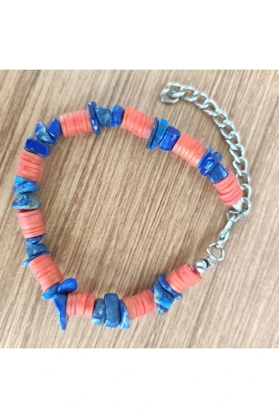 El Yapımı Doğal Taş Bileklik – Lapis Lazuli ve Kırmızı Heishi - 9397 - Resim 2
