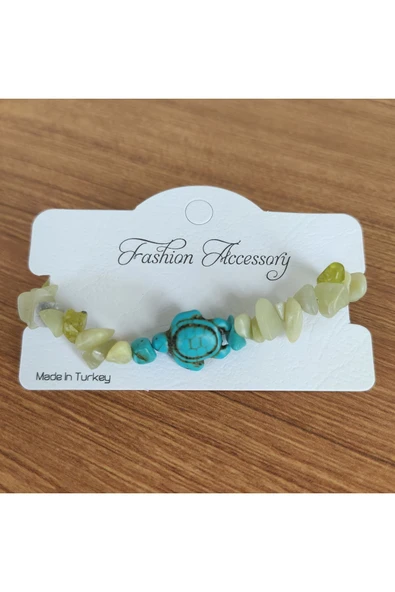 Sarı Kuvars & Turkuaz Kaplumbağa Figürlü Doğal Taş Bileklik ürün görseli
