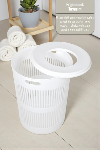 İronika Solara İkili Dekoratif Kirli Çamaşır Sepeti Seti Oyuncak Sepeti 60 - 22 Litre Beyaz - 3