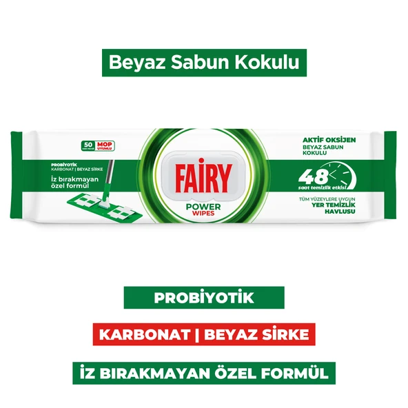 Fairy Power Wipes Mop Uyumlu Yer Temizlik Havlusu 50 Yaprak | Beyaz Sabun | 6 Adet - Resim 2