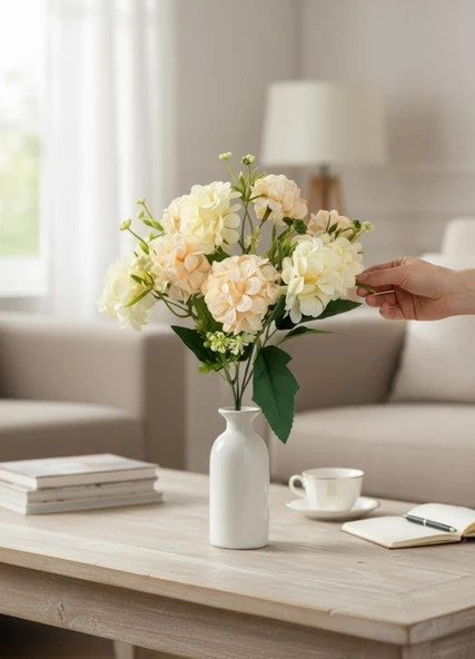 Yapay Çiçek Kartopu Krizantem Yavruağzı 5Dallı 10toplu Demet 30cm - Resim 6