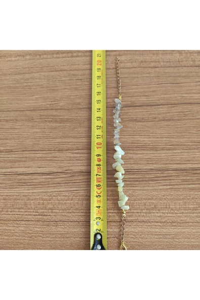 Sarımsı Yeşim ve Şeffaf Kristal Taşlı Ayarlanabilir Bileklik- 4903 - Resim 2