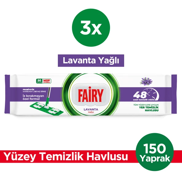 Fairy Power Wipes Mop Uyumlu Yer Temizlik Havlusu 50 Yaprak | Lavanta Yağlı | 3 Adet ürün görseli