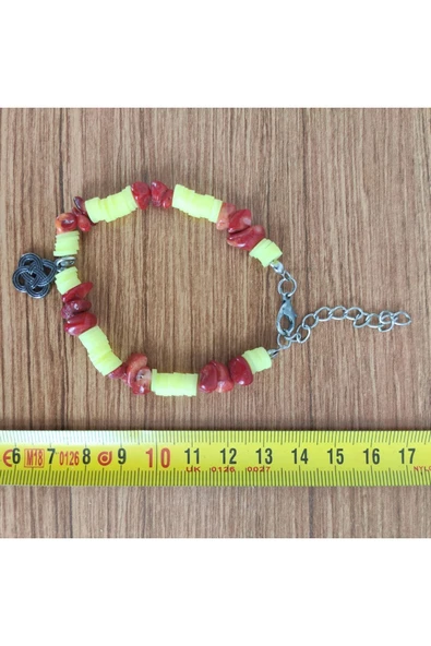 Kırmızı Mercan Taşı & Neon Heishi Boncuklu El Yapımı Bileklik **Çeşitli Ürünler İçin Mağzamızı Ziya - Resim 2