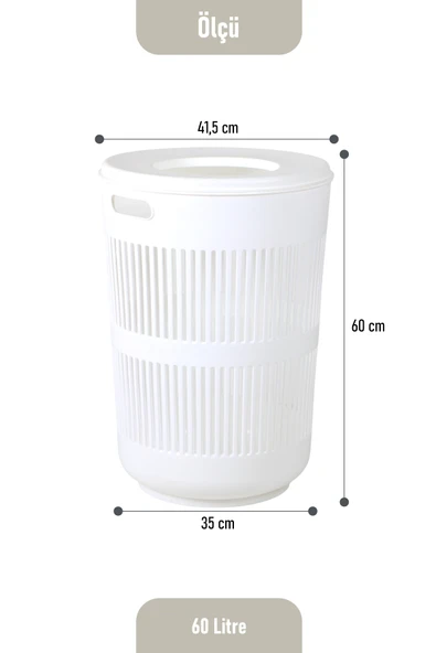 İronika Solara İkili Dekoratif Kirli Çamaşır Sepeti Seti Oyuncak Sepeti 60 - 22 Litre Beyaz - 6