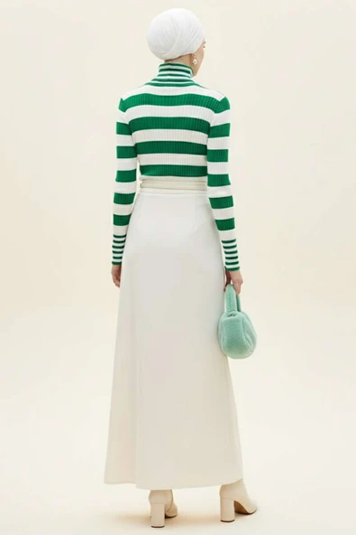 Çizgili Balıkçı Yaka Detaylı Triko Kazak Benetton - Resim 3