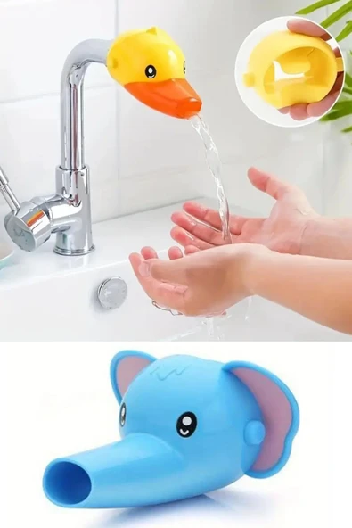 NACTUMU 2 Adet Çocuklar Için Eğitici Ve Güvenli Musluk Uzatıcı Genişletici Başlık Ördek ve Fil Figürlü ürün görseli