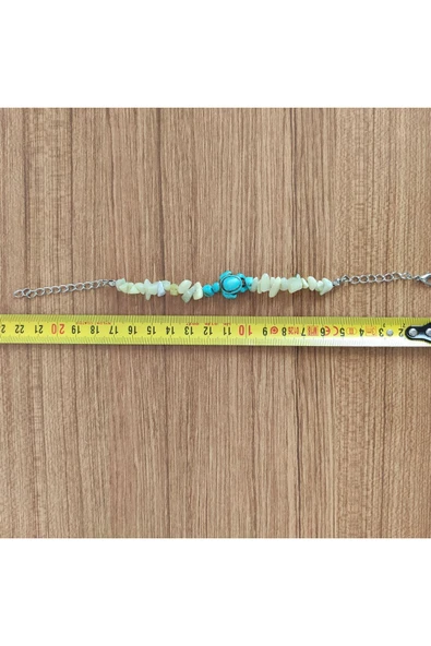Sarı Kuvars & Turkuaz Kaplumbağa Figürlü Doğal Taş Bileklik - Resim 2