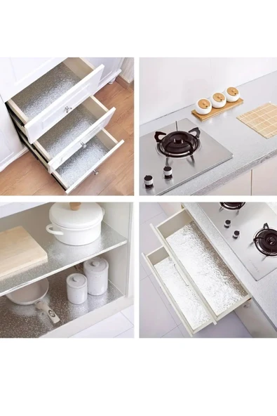 NACTUMU 1 Rulo Gümüş Yapışkanlı Folyo Kaplama 2 MT Mutfak, Banyo Dolabı Kaplama Su ve Yağ Geçirmez - Resim 3