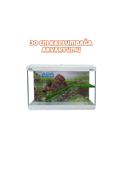 Ada Akvaryum Su Kaplumbağası Akvaryumu Bahçeli Rampalı Dinlenme  30x23x15 Cm  Arka Plan Hediyeli - 1