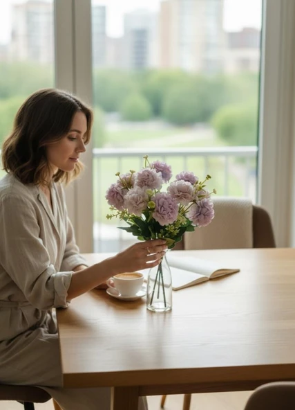 Yapay Çiçek Kartopu Krizantem Lila 5Dallı 10toplu Demet 30cm - Resim 6