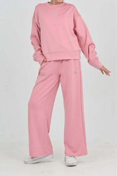 Kız Çocuk Oysho Kumaş Geniş Paçalı Alt- Üst Takım 12312 - Resim 2