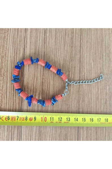 El Yapımı Doğal Taş Bileklik – Lapis Lazuli ve Kırmızı Heishi - 9397 - Resim 4