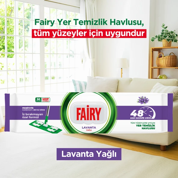 Fairy Power Wipes Mop Uyumlu Yer Temizlik Havlusu 50 Yaprak | Lavanta Yağlı | 3 Adet - Resim 3