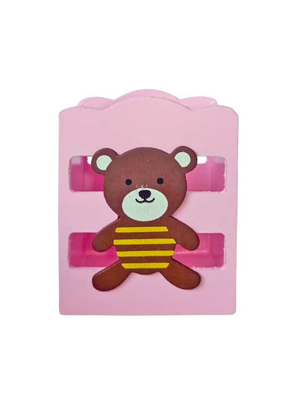 Ahşap Masaüstü Kalemlik Sevimli Ayıcık Çizgili Pembe - 1 Adet - Resim 3