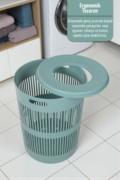 İronika Solara İkili Dekoratif Kirli Çamaşır Sepeti Seti Oyuncak Sepeti 60 - 22 Litre Yeşil - 4