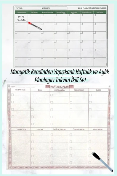 NACTUMU Manyetik Kendinden Yapışkanlı Haftalık ve Aylık Planlayıcı Takvim İkili Set ürün görseli