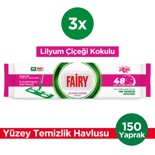 Fairy Power Wipes Mop Uyumlu Yer Temizlik Havlusu 50 Yaprak | Lilyum Çiçeği | 3 Adet ürün görseli