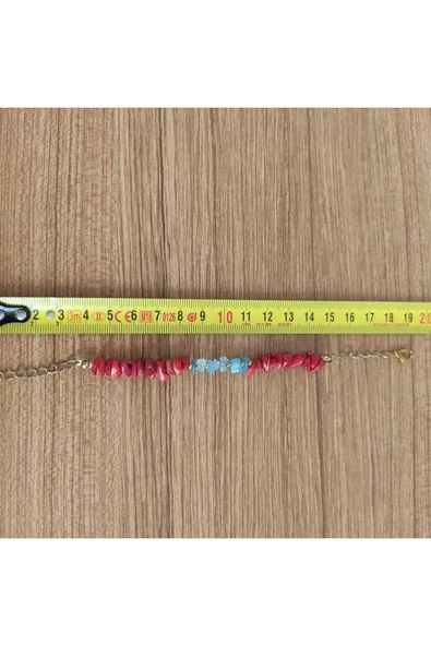 Kırmızı Mercan & Akuamarin Doğal Taş El Yapımı Bileklik - Resim 3