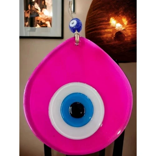 Mavi Nazar Boncuklu Pembe Renk Nazar Boncuklu Damla Desen El Yapımı Duvar Süsü - 3