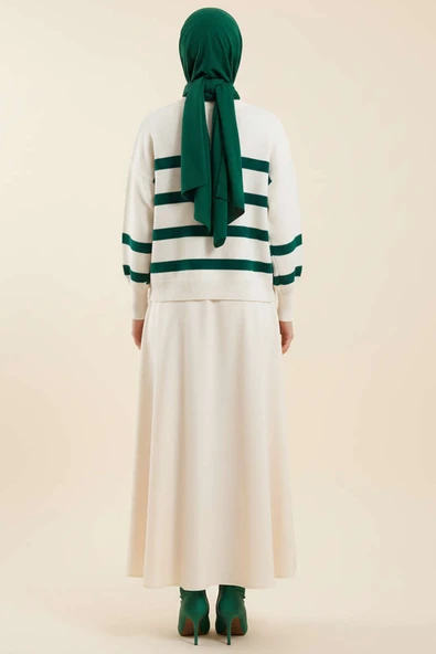 Çizgili Yumoş Triko Kazak Zümrüt - Resim 3