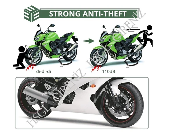 HSGL Motosiklet Alarmlı Disk Kilidi  Su Geçirmez, Çelik Gövdeli, 110 dB Sesli Güvenlik Kilidi (Anahtarlı) - 4