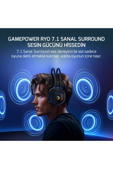 Gamepower Ryo Siyah 7.1 Surround Rainbow Gaming (Oyuncu) Kulaklık - Resim 2