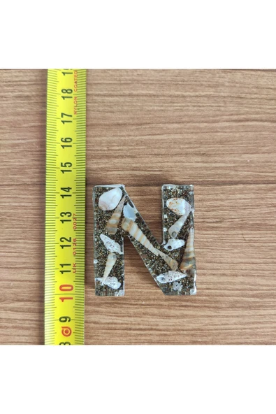 "N" HARFİ - Kıyı Esintisi Harf Anahtarlık (A–Z) – Gerçek Deniz Kabuğu, Kum ve Şeffaf Epoksi– El Yap - Resim 2