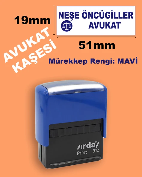 Logolu Avukat Kaşesi, 912 (51mmx19mm) Mavi Keçeli Otomatik Kaşe ürün görseli