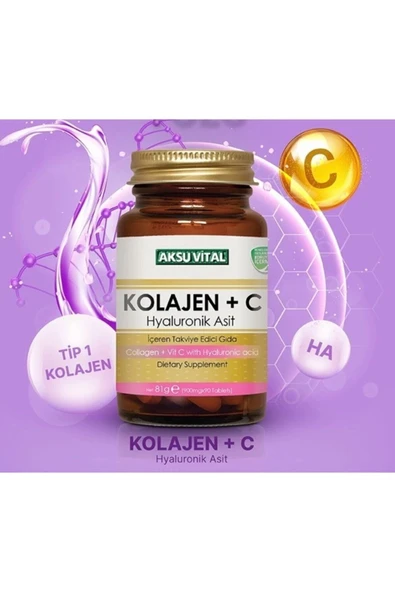 Kolajen + C Vitamini Hyaluronik Asit Aksuvital 900 Mg 90 Kapsül ürün görseli