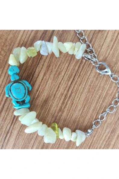 Sarı Kuvars & Turkuaz Kaplumbağa Figürlü Doğal Taş Bileklik - Resim 4