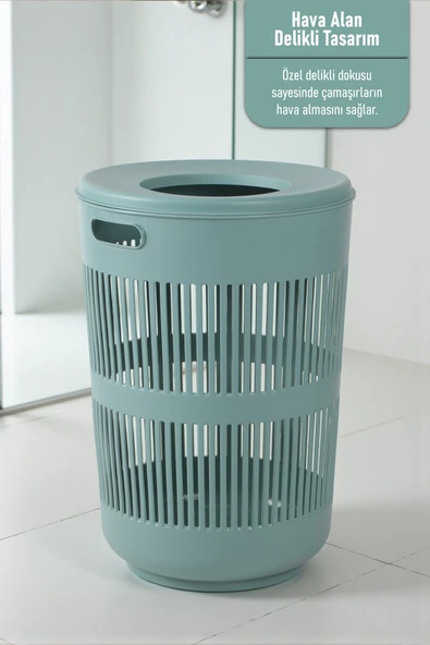 İronika Solara İkili Dekoratif Kirli Çamaşır Sepeti Seti Oyuncak Sepeti 60 - 22 Litre Yeşil - 3