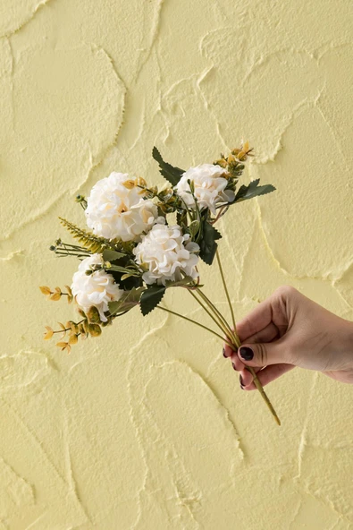 Yapay Ortanca Çiçeği 30 Cm 5 Dal Beyaz - Resim 3