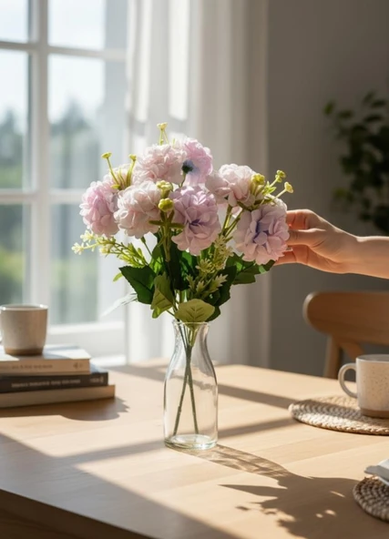 Yapay Çiçek Kartopu Krizantem Lila 5Dallı 10toplu Demet 30cm ürün görseli 1