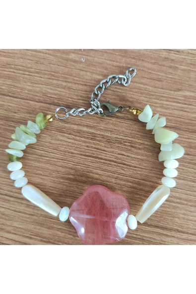 Pembe Kuvars Taşı & Yan Taşlı El Yapımı Bileklik - **Çeşitli Ürünler İçin Mağzamızı Ziyaret e - Resim 4