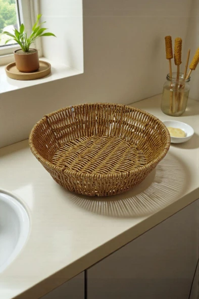 Hasır Rattan Örgülü Ekmek Sepeti Dekoratif Çok Amaçlı Organizer ürün görseli 1