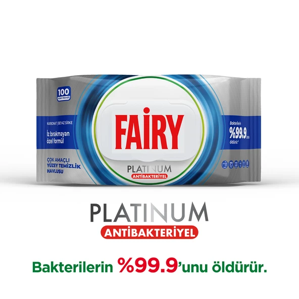 Fairy Platinum Antibakteriyel Yüzey Temizlik Havlusu 100 Yaprak 3 Adet | Beyaz Sirke & Karbonat - Resim 2