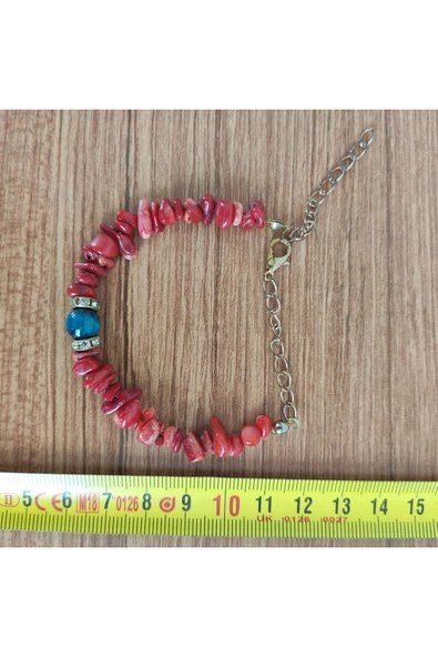 Kırmızı Mercan Doğal Taş & Mavi Akik Bileklik **Çeşitli Ürünler İçin Mağzamızı Ziyaret edin** - Resim 3