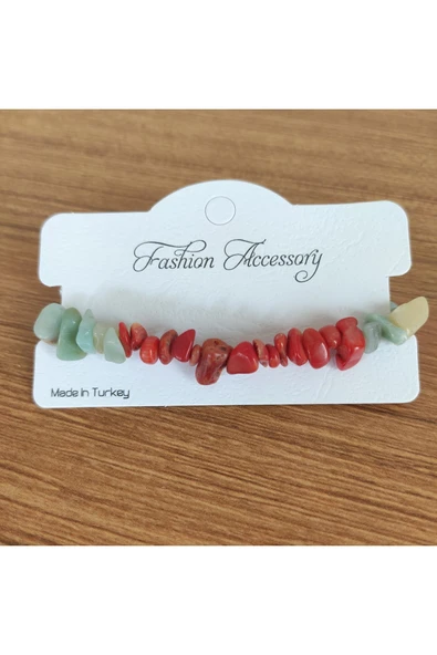 Kırmızı Mercan & Amazonit Doğal Taş El Yapımı Bileklik - Resim 4