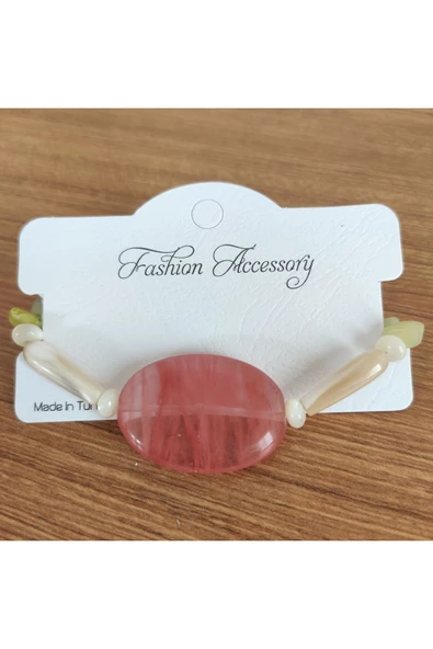 Pembe Kuvars Taşı & Yan Taşlı El Yapımı Bileklik - 1043 ürün görseli