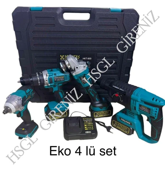 Hsgl HKT-900 4’lü Akülü Şarjlı Set Somun Sıkma, Spiral, Hilti ve Matkap (4 Adet Akülü El Aleti Seti)