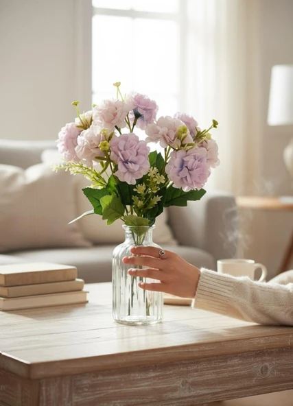 Yapay Çiçek Kartopu Krizantem Lila 5Dallı 10toplu Demet 30cm - Resim 8