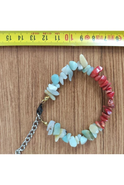 Kırmızı Mercan & Amazonit Doğal Taş El Yapımı Bileklik - Resim 2