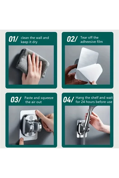 NACTUMU Ayarlanabilir Kendinden Yapışkanlı Duş Başlığı Tutucu Duvara Monte, Matkap Gerektirmez - Resim 6