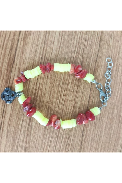 Kırmızı Mercan Taşı & Neon Heishi Boncuklu El Yapımı Bileklik **Çeşitli Ürünler İçin Mağzamızı Ziya - Resim 3